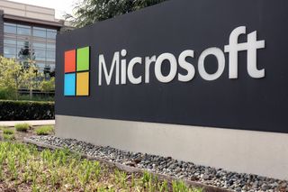 A logo marking the edge of the Microsoft corporate campus in Redmond, Washington.