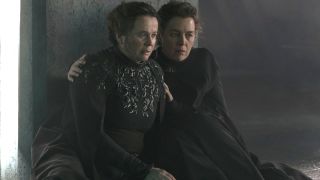 Emily Watson and Olivia Williams huddled together in concern in Dune Prophecy S1 E6 - &quot;The High-Handed Enemy.&quot;