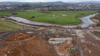 NEWPORT, WALES - MARCH 18: An aerial view of a Newport Council landfill site on March 18, 2022 in Newport, Wales.