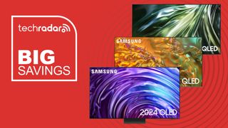 Samsung TV Black Friday roundup image with S95D, QN90D and Q80D on red background 