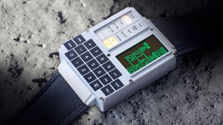 A wristwatch shaped as a replica of the display and keypad (DSKY) used with the Apollo Guidance Computer on NASA&#039;s historic missions to the moon.