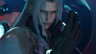 Final Fantasy 7 Rebirth&#039;s Sephiroth looking at their hand in contemplation