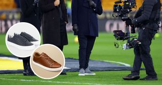 Football pundits wearing shoes with white soles