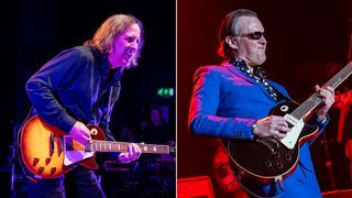 Jim Suhler of George Thorogood And The Destroyers performs at O2 Shepherd&#039;s Bush Empire on July 29, 2022 in London, England AND Joe Bonamassa performs in concert at Park City Arena on November 19, 2024 in Park City, Kansas