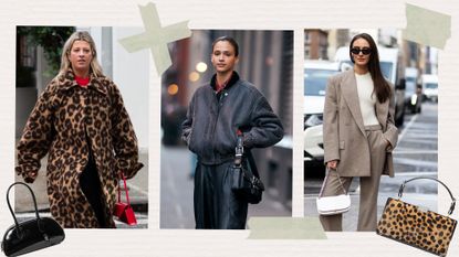 a collage of street style photos showing some of the best michael kors bags