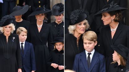 Queen Camilla, Kate Middleton, Prince George, Princess Charlotte, Duchess Sophie all wear black at Queen Elizabeth&#039;s State Funeral on September 19, 2022