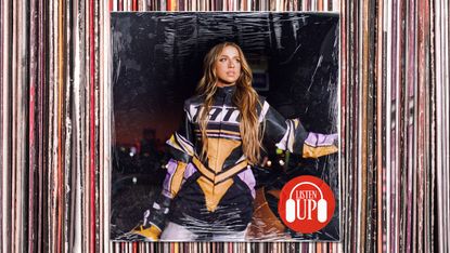 tate mcrae poses in a leather racer suit that says her name in an image that makes the photo look like an album cover