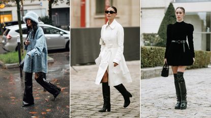 women wearing trendy boots in Paris during Paris Fashion Week