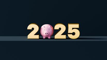 A piggy bank stands in for the zero in 2025.