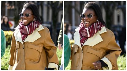 nikki ogunnaike wearing a brown jacket 