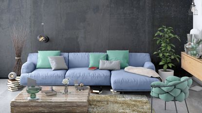 Blue sofa in a Finnish living room