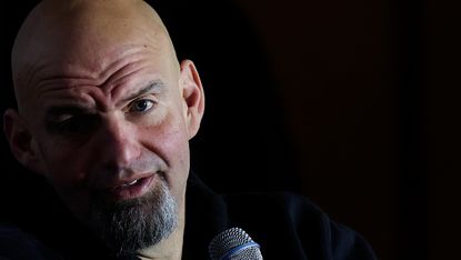 Democratic US Senate candidate John Fetterman speaks during a campaign event