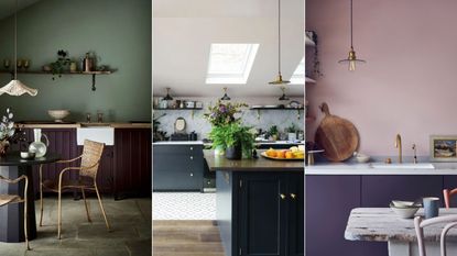 green kitchen, black and white kitchen, pink and purple kitchen