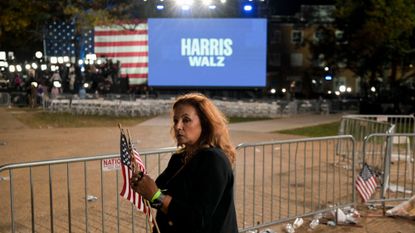 A supporter leaves the election night gathering for Vice President Kamala Harris on Nov. 6, 2024.