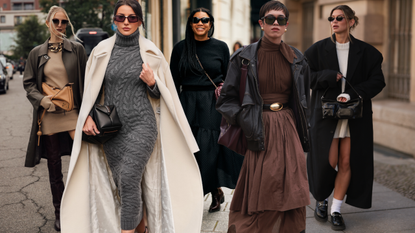 collage of women wearing winter dresses