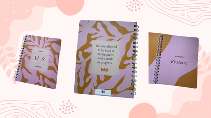 Three images of the Wonderbly Journal on a pink background