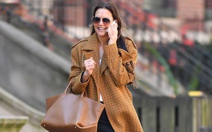 Katie Holmes wearing a coat in New York City