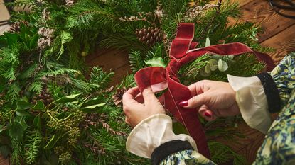 Christmas wreath with red ribbon