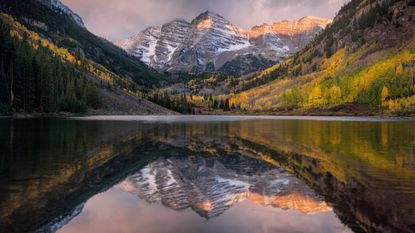 Scenic shot of mountain in Colorado reflected in water