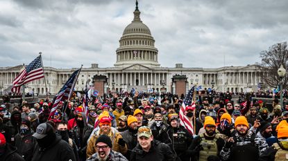 Pro-Trump protesters gather in front of the US Capitol Building.