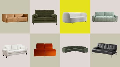 eight different types of sofa in various colors from multiple retailers