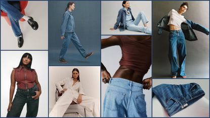 A Marie Claire image collage of the best denim brands for women, including Warp + Weft, Still Here, Ciitzens of Humanity, AYR, SLVRLAKE