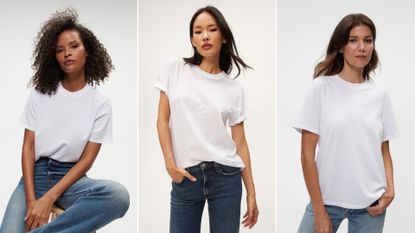 An image of a model wearing a White Tee from Karla Welch&#039;s Collaboration with Michael Stars