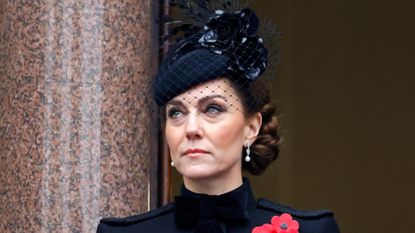 Catherine, Princess of Wales attends the annual National Service of Remembrance at The Cenotaph on November 10, 2024 in London, England. 