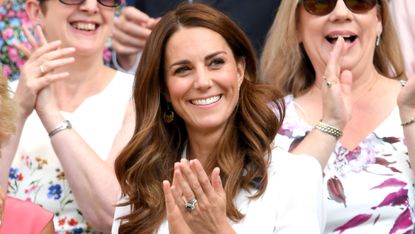 The Princess of Wales claps as she attends day 2 of the Wimbledon Tennis Championships at the All England Lawn Tennis and Croquet Club on July 02, 2019