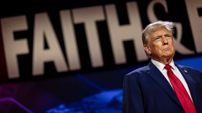 Donald Trump walks on stage to deliver the keynote address at the Faith &amp; Freedom Coalition&#039;s Road to Majority Policy Conference in Washington, D.C., in June