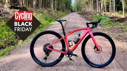 Specialized S-Works Diverge STR in pink on a forest road 