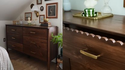 a dresser dupe with a scalloped top drawer