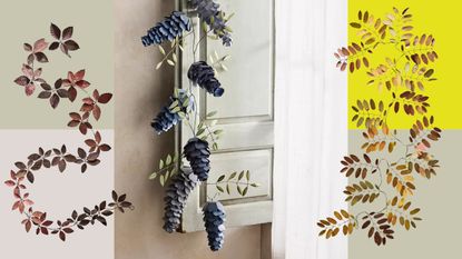 collage of iron floral garlands from Anthropologie