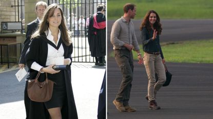 L-R: Two images of Kate Middleton carrying a Longchamp Tote