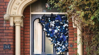 Blue Christmas door decor