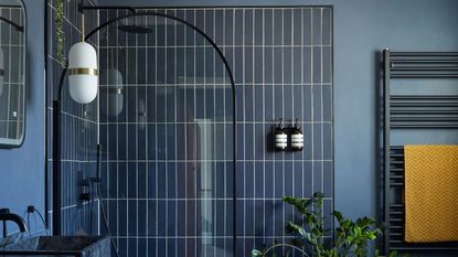 bathroom with shower in black finish