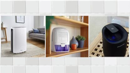 Three of the best dehumidifier deals on the market on a tiled wall