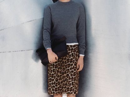 Mango gray sweater and leopard print skirt