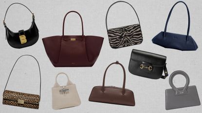 handbag gift ideas shown in a collage of the best purses to buy for the stylish woman who has everything