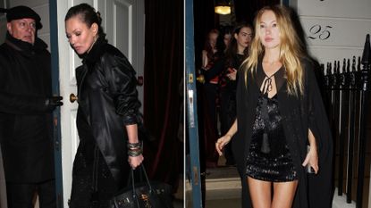 Kate Moss and daughter Lila Moss wearing matching black outfits.