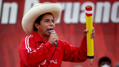 Pedro Castillo during a campaign rally in Lima