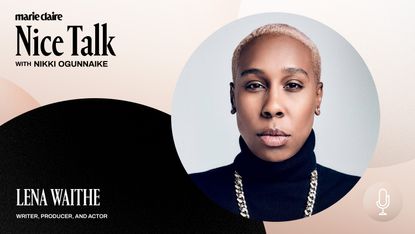 a head shot of lena waithe with a treated backdrop for the marie claire nice talk podcast