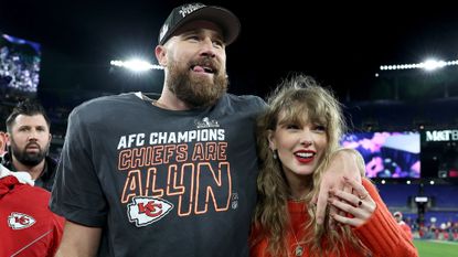 Travis Kelce and Taylor Swift at the AFC Championship game in January 2024.