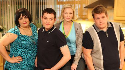 Ruth Jones, Mathew Horne, Joanna Page and James Corden in Gavin &amp; Stacey in 2010