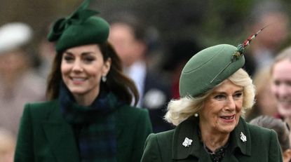 Kate Middleton and Queen Camilla both wear green coats and matching hats to church at Sandringham on Christmas Day