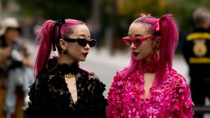 women with semi-permanent hair color on the street