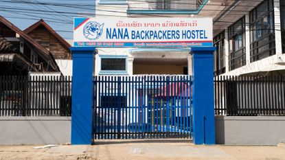 An outside view of the Nana Backpackers Hostel in Vang Vieng