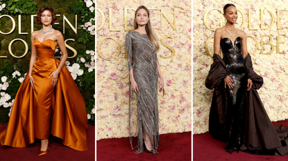 Zendaya, Angelina Jolie, and Zoe Saldana at the Golden Globes 2025 red carpet