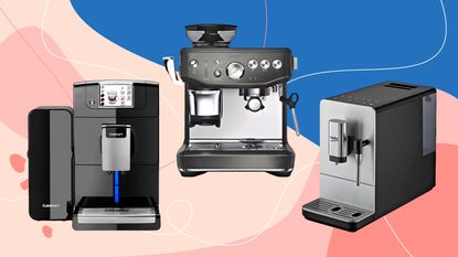 Three of the best bean to cup coffee machines on Ideal Home style background 