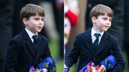 Prince Louis wears a navy overcoat and a suit to church in Sandringham on Christmas Day 2024